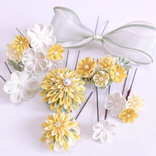 成人式　七五三　髪飾り　つまみ細工　イエロー