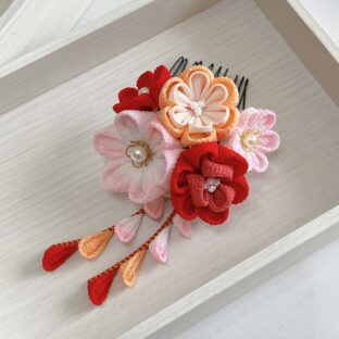 つまみ細工　髪飾り　七五三　浴衣　ピンク